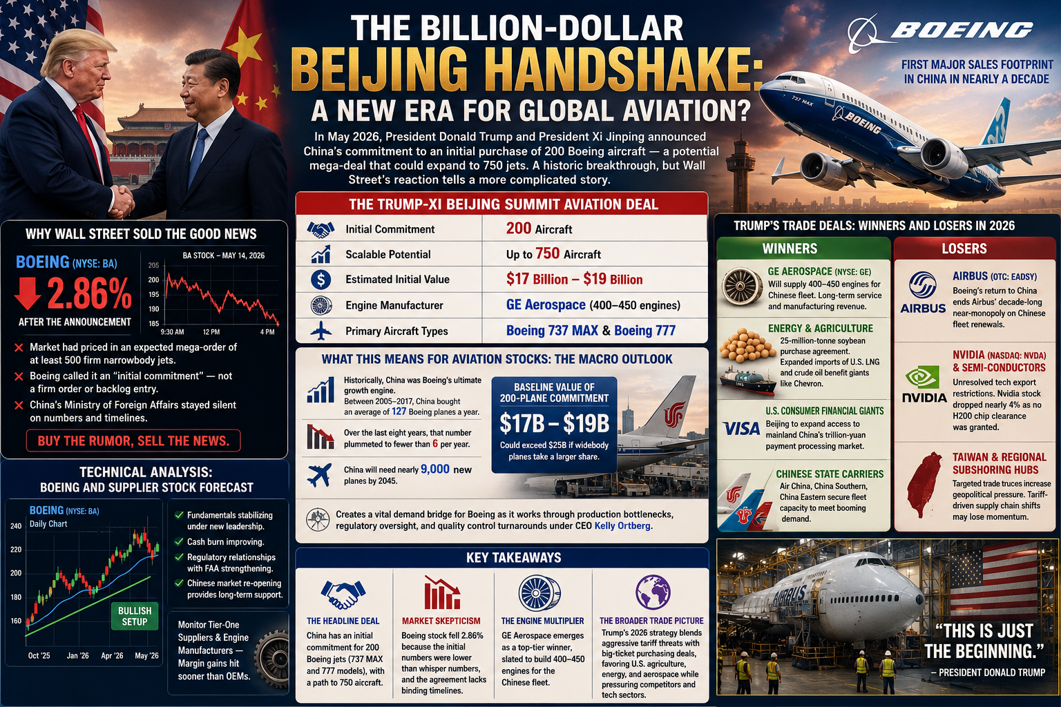 what this means for aviation stocks, China orders 200 Boeing jets, Trump's trade deals winners and losers, aerospace manufacturing sector, US-China trade relations, Boeing stock price, commercial aircraft market, global aviation industry.